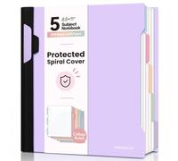 Forvencer Carnet 5 sujets avec couverture à spirale et compartiments | Carnet à spirales de 21,6 x 27,9 cm, 200 feuilles lignées universitaires, papier perforé à 3 trous, couverture rigide