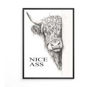 FORYOU24 Images Décoratives pour Salle de Bain, Impression d'Art de Haute Qualité, Images Murales Noir et Blanc, Décoration de Toilette, Impression Premium Vache des Highlands, Poster A3, P-165A3