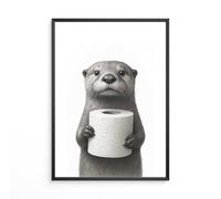 FORYOU24 P-173A4 Poster décoratif de salle de bain | Impression d'art de qualité supérieure | Tableau mural noir et blanc | Décoration WC | Impression premium Loutre A4