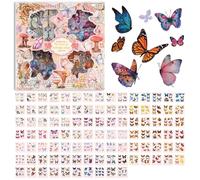 FOSDICK 1 Boîte/100 Feuilles Stickers Papillon, Vintage Stickers Scrapbooking, Autocollant Papillon Decoration, Deco Printemps Sticker Papillons pour DIY Scrapbooking Journal Album Photo Enveloppe