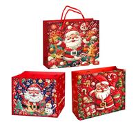 FOSDICK 3 PCS Sac Cadeau Noel, Pochette Cadeau Noel Réutilisables Rouge, Emballage Cadeaux en Papier Noels avec Poignée pour la Livraison de Cadeaux Noëls Décoration et Fête de Achats