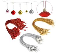 FOSDICK 300pcs Ficelle de Noël avec Cordes de Verrouillage à Pression de 20cm, Cordon de Suspension pour Boules de Noël et Ornements de Sapin en Polyester Or Argent Rouge
