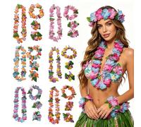 FOSDICK Ensemble de Collier Hawaien Fleurs, Collier de Fleurs Hawaienne Bandeau et Bracelet, Collier Fleur Hawaien, Guirlande Fleur Hawaienne, Thème Décorations de Fête pour Mariage Plage Pool Party