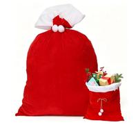FOSDICK Hotte Pere Noel, Sac Pere Noel en Velours, Sacs Cadeaux Noel Rouge | Sac Cadeau Noel Grand Format 70x50cm Hotte du Pere Noel avec Cordon De Serrage pour Cadeaux, Accessoire Déguisement Pere Noel