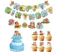 FOSDICK Kit Capybara Decoration Anniversaire, Guirlande Joyeux Anniversaire Decoration Gateau Deco Cupcake Ornements Suspendus, deco anniversaire Fête Capybara, Happy Birthday Decoration pour Enfant