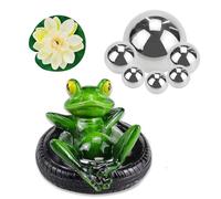 Fosoloni Mini étang - Grenouille flottante - Avec 6 boules décoratives flottantes argentées et 2 fleurs de lotus - Pour mini étang, terrasse, bassin en zinc - Fontaine solaire - Pour jardin, balcon
