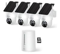 FOSSENXE 2K/4MP Camera Surveillance WiFi Exterieure sans Fil, Kit 4 Caméras | Autonomie Solaire, 64 Go Stockage, sans Abonnement, 2.4G/5G WiFi, 360° Panoramique, PIR Détection, Vision Nocturne Couleur