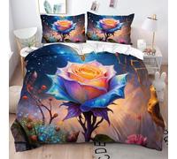 Fotmung Parure de Couette 220x240 Rose 3D Et éToiles, Housse de Couette Adulte Parure de Lit 2 Personnes Microfibre Housse de Couette avec Fermeture éclair + 2 Taie d'oreiller 65x65-A153
