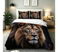 Fotmung Parure de Lit 240x260 Adulte Lion Animal 3D, 3D Microfibre Housse de Couette avec Fermeture Éclair, Ensemble de Literie avec 1 Parure Couette + 2 Taies d'oreiller 65x65-E183