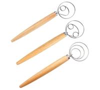 Fouet à Pâte, Lot de 3 Fouets Cuisine Professionnel, Mélangeur à Manche en Bois, Batteur à Oeufs Danois, Acier Inoxydable Mélangeur Pâte à Main, pour Pain, Pâtisserie, Pâte à Pizza