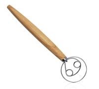 Fouet danois - Fouet à pâte danois en acier inoxydable à double trous avec long manche en bois, mélangeur à pain 33 cm, fouet hollandais pour pâte à pain, pâte saure, pour mélange rapide