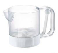 Fouet manuel à pousser pour batteur à œufs semi-automatique avec filtre et tasse à mesurer pour la fabrication de gâteaux, pâtisseries, desserts, longueur 18,5 cm (blanc)