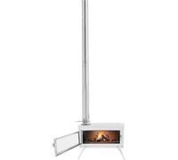 Four à bois portable pour camping, barbecue pliable en acier au carbone, dimensions 38 x 29 cm, avec grande grille de cuisson, porte en verre et cheminée, idéal pour le barbecue, la pêche sur glace et