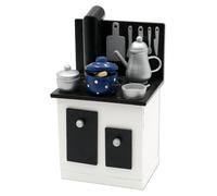 Four à fumoir en bois, avec accessoires de cuisine, noir et blanc, dimensions approximatives : 9 x 7 x 15 cm