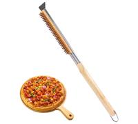 Four à pizza, brosse de 53 cm avec grattoir en acier inoxydable, poils en laiton résistants à la chaleur et manche en bois