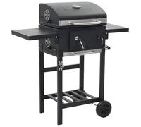 Four à pizza d'extérieur 3 en 1 noir | Avec thermomètre, table latérale pliable, pierre à pizza incluse, barbecue au charbon de bois