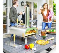 Four à pizza extérieur portable à bois ou à pellet avec pierre à pizza pieds pliables cheminée acier inoxydable argenté