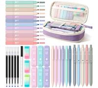 Four Candies 39 PCS Fournitures Scolaires Avec étui à Crayons, 6 Porte Mines de 0,5 et 0,7 mm, 5 Stylos à Encre Gel Noire,12 Surligneurs Pastel Comprend 6 Tubes de Mines et 3 Gommes (Violet)