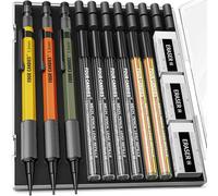 Four Candies Ensemble de porte-mines mécaniques de 1,3 mm avec 72 recharges de mine, 3 crayons métalliques résistants aux intempéries pour charpentiers, 3 erasers, 16 recharges d'effaceur, pour
