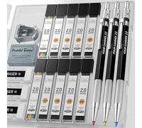 Four Candies Lot de 3 stylos mécaniques de 2 mm avec étui,Support de stylo en métal artiste avec 120 recharges de plomb graphite (couleur HB 2H 2B 4B), stylo de bricolage pour dessiner, croquis