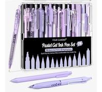 Four Candies Lot de Surligneurs Pastel avec Stylos à Encre Gel Esthétique avec étui,12 Stylos Neutres Noirs à Pointe Fine 0,5 et 2 Surligneurs à Séchage Rapide la Prise de Notes Fournitures Scolaires