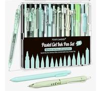 Four Candies Lot de Surligneurs Pastel avec Stylos à Encre Gel Esthétique avec étui,12 Stylos Neutres Noirs à Pointe Fine 0,5 et 2 Surligneurs à Séchage Rapide la Prise de Notes Fournitures Scolaires
