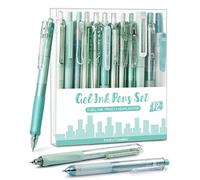Four Candies Parure de stylos neutres, 11 stylos à encre noire et 1 surligneur, pointe fine rétractable 0,5 mm, notes adhésives mignonnes pour l'école, le bureau, vert, 12 PCS