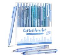 Four Candies Parure de stylos neutres, 11 stylos à encre noire et 1 surligneur, pointe fine rétractable 0,5 mm, mignons stylos adhésifs pour l'école, le bureau, bleus, 12pcs