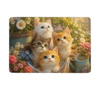 Four Cats in a Floral Garden Tapis 150 x 100 cm, Doux et Antidérapant | Tapis 150 x 100 cm comme cadeau du Nouvel An, avec dos à points PVC antidérapants; pour chambre et salon