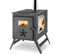 Four de jardin Hugo à trois vitres, avec plaque de cuisson, idéal pour le camping et les tentes, couleur noire | noir mat