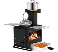 Four de jardin pour cuisiner, réchaud de camping avec support pour casserole, plaque de cuisson et 2 grilles, four à bois avec fenêtre de visualisation, réchaud de tente portable, idéal pour le campin