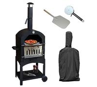 Four Extérieur pour Pizza ⌀ 30cm au Charbon de Bois en En Seulement 20 min - Four de Jardin 156cm x 64cm x 43cm Noir Acier - Barbecue - Grilloir [Pelle, Roulette, Pierre à Pizza & Housse INCLUS]