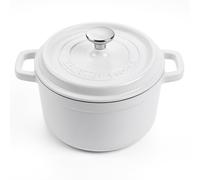 Four hollandais en fonte émaillée antiadhésive 24 cm/ 3,6 litres 6/4 convives Cocotte avec couvercle rond pour cuisiner avec les saveurs et les nutriments traditionnels -Blanc. Gourmet Tools
