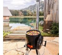 Four multifonction avec fonction grill, barbecue, cuisine d'extérieur. Casserole pour ragoût, marmite à soupe, rôtissoire à poulet. Casserole hongroise pour goulash en acier émaillé, avec trépied et a