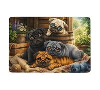 Four Pugs in Wooden Crates Tapis De Chambre 150 X 100 Cm, Doux Près Du Lit | Tapis de chambre antidérapant pour une ambiance cocooning, avec entretien facile à la main; pour petits espaces intérieurs