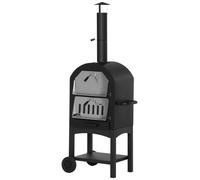 Four š€ Pizza extšŠrieur au Charbon de Bois - Barbecue sur roulettes - Four š€ Bois - Pierre ršŠfractaire - cheminšŠe, jauge tempšŠrature - Acier au Carbone Noir Gris
