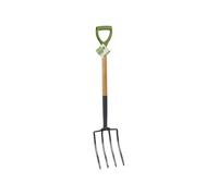 Fourche à Bêcher Jardin 4 Dents Acier KINZO - Manche Bois 105cm & Poignée Ergonomique - Outil Jardinage Sols Durs & Aération