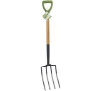Fourche à Bêcher Jardin 4 Dents Acier KINZO - Manche Bois 105cm & Poignée Ergonomique - Outil Jardinage Sols Durs & Aération