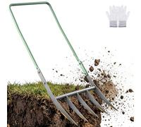 Fourche à creuser avec 5 dents, fourche de jardin ergonomique en acier trempé, fourche à creuser pour sols durs, parterres de fleurs, pelouse, ameublissement facile du sol et jardinage efficace