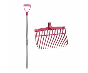 Fourche à fumier KS rose avec alu. Manche télescopique dans un carton