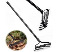 Fourche de jardin, 14 dents - Griffe à feuilles, griffe pour le sol - Pour ameublir le sol - Alliage d'acier durable - Tige de 145 cm - Noir