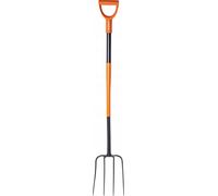 Fourche de jardin - Fourche à compost/fourche à foin - Avec 4 dents - Métal - Manche ergonomique - Longueur 132 cm