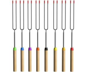 Fourchette à barbecue en acier inoxydable avec pochette de rangement - Extensible jusqu'à 80,5 cm - Brochette à shashlik / brochette à viande - 8 couleurs - Accessoire de barbecue pour guimauves