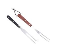 Fourchette à Barbecue en Acier Inoxydable et Bois 2 Pièces | Rôtir et Servir, Poignée Anti-brûlure, Nettoyage Facile, Outil Portable pour Viande et Grillades