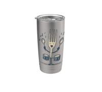 Fourchette à tambour cool avec cuillère pour les amateurs de couverts et de rock Gobelet isotherme en acier inoxydable double paroi