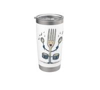 Fourchette à tambour cool avec cuillère pour les amateurs de couverts et de rock Gobelet isotherme en acier inoxydable double paroi