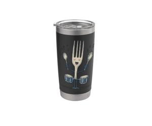 Fourchette à tambour cool avec cuillère pour les amateurs de couverts et de rock Gobelet isotherme en acier inoxydable double paroi