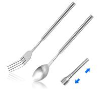 Fourchette Cuillère Extensible, Fourchette Longue Acier Inoxydable Fourchette Télescopique Ensemble Cuillères Rallonge Fourchette Dîner Cuillère Rallonge s'Étend Vaisselle Barbecue Fruits
