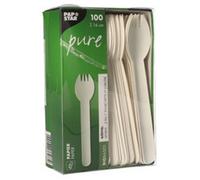 Fourchette et cuillère 2en1 en papier 'pure', blanc