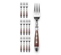 Fourchettes de table, lot de 12, en acier inoxydable, avec des manches marrons modernes, pour servir les plats